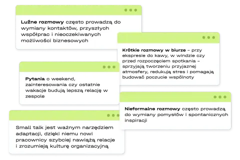 Luźne rozmowy, pytania o weekend i small talk to świetne tematy do rozmowy, budujące relacje i inspirujące.