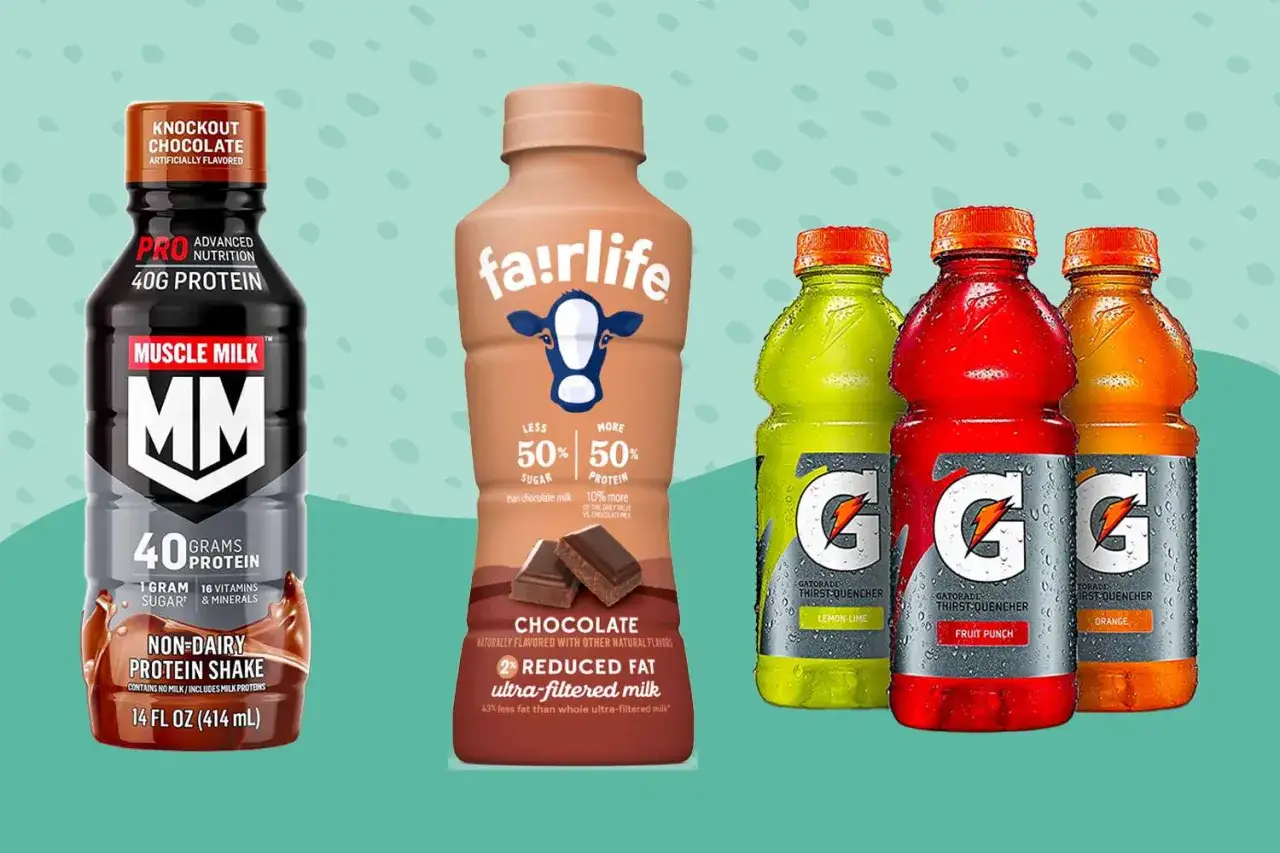 Czy elektrolity można pić codziennie? Na zdjęciu napoje Muscle Milk, Fairlife i Gatorade.